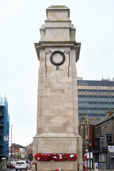 111125 - Remembrance Day - Picture shows the Newport Cenotaph covered in wreaths for Remembrance Day
