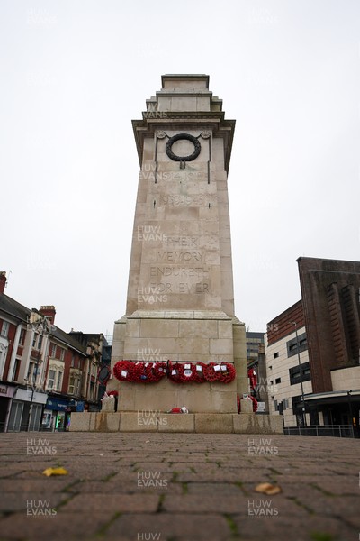 111125 - Remembrance Day - Picture shows the Newport Cenotaph covered in wreaths for Remembrance Day