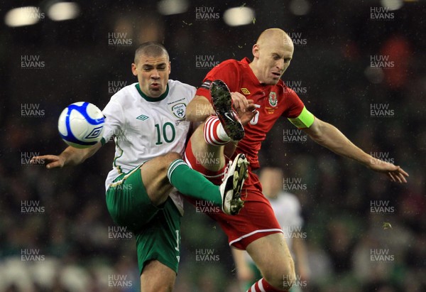 08.02.11 - Republic of Ireland v Wales - Carling Nations Cup -  Jonathan Walters of Ireland challenges James Collins of Wales to the ball 