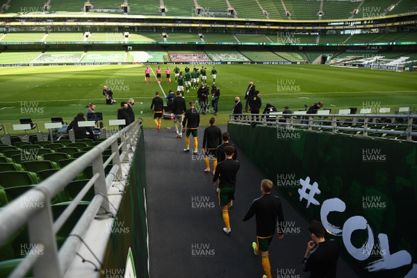 111020 - Republic of Ireland v Wales - UEFA Nations League - Wales players walk out at Aviva Stadium, Dublin