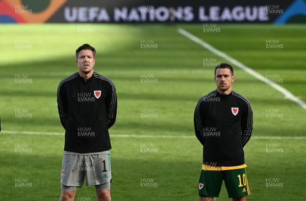 111020 - Republic of Ireland v Wales - UEFA Nations League - Wayne Hennessey and Aaron Ramsey of Wales during the anthems