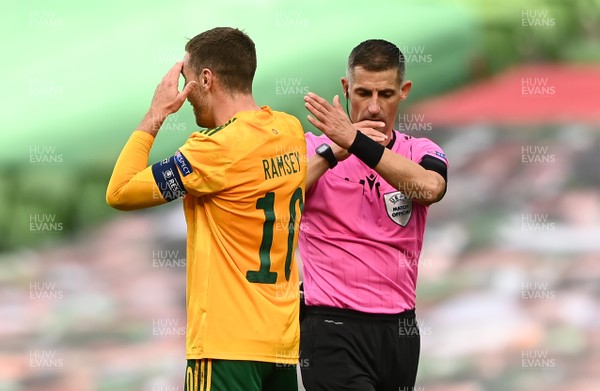 111020 - Republic of Ireland v Wales - UEFA Nations League - Aaron Ramsey of Wales shows frustration after Referee Anastasios Sidiropoulos decision