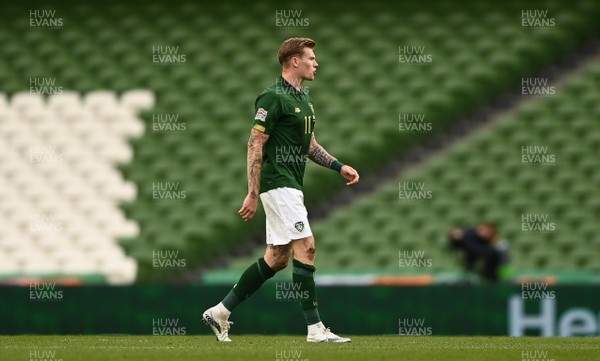 111020 - Republic of Ireland v Wales - UEFA Nations League - James McClean of Republic of Ireland leaves the field after being shown a red card