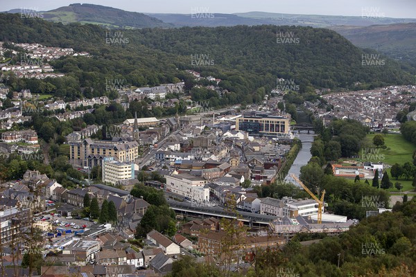 100920 - Picture shows a general view of Pontypridd town centre and surrounding residential areas in Rhondda Cynon Taff in South Wales