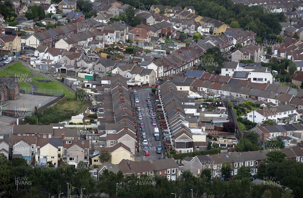 100920 - Picture shows an elevated view of residential streets in Pontypridd, South Wales