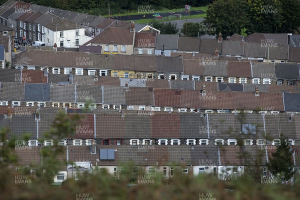 100920 - Picture shows an elevated view of residential terraced roofs in Pontypridd, South Wales House prices in Wales are the fastest growing in the UK
