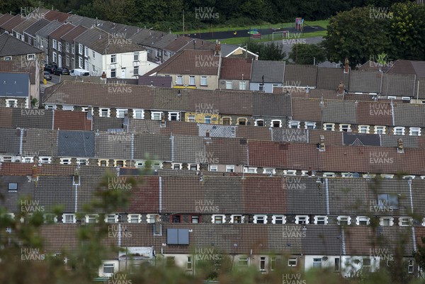 100920 - Picture shows an elevated view of residential terraced roofs in Pontypridd, South Wales House prices in Wales are the fastest growing in the UK