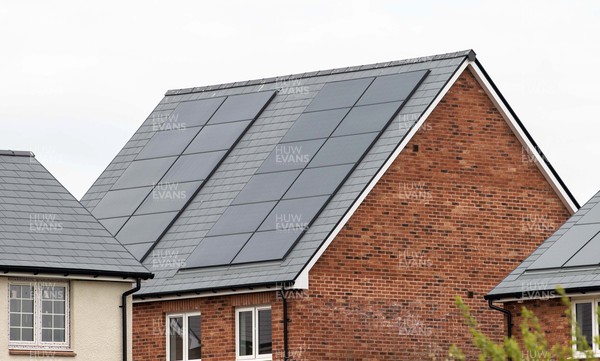 220422 - Picture shows a roof of a new build with installed solar panels in Gilfach Goch, South Wales As house prices in Wales are growing at the fastest rate in the UK despite experts warning of a possible slow down in the property market