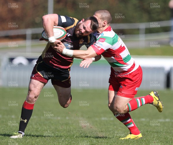 08 04 17 - RGC1404 v Ebbw Vale RFC - Principality premiership - Afon Bagshaw of RGC is tackled by Geraint Rhys Jones of Ebbw Vale RFC