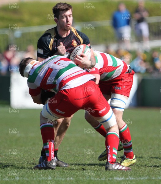 08 04 17 - RGC1404 v Ebbw Vale RFC - Principality premiership - Tiaan Loots of RGC is tackled by Lance Randall and Rhys Clarke of Ebbw Vale RFC