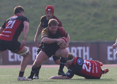 210326 - RGC v Aberavon - Super Rygbi Cymru (SRC) - George Roberts of RGC is tackled by Evren Ozbilen of Aberavon