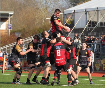 210326 - RGC v Aberavon - Super Rygbi Cymru (SRC) - Morgan James of Aberavon goes up for the ball in the line out
