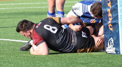 280226 - RGC v Bridgend - Super Rygbi Cymru (SRC) Plate Semi Final - Sam Williams of RGC gets the try