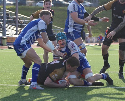 280226 - RGC v Bridgend - Super Rygbi Cymru (SRC) Plate Semi Final - Harper Chamberlain  of RGC gets the try