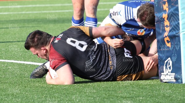 280226 - RGC v Bridgend - Super Rygbi Cymru (SRC) Plate Semi Final - Sam Williams of RGC gets the try