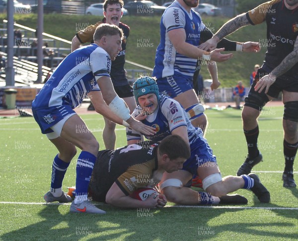 280226 - RGC v Bridgend - Super Rygbi Cymru (SRC) Plate Semi Final - Harper Chamberlain  of RGC gets the try