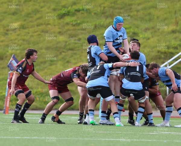 130925 - RGC v  Cardiff - Super Rygbi Cymru (SRC) -  Ethan Philips of Cardiff goes up for the ball in the line out
