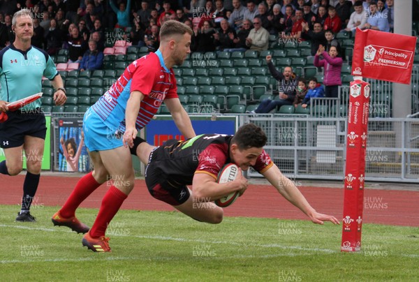 180519 - RGC v Cardiff - Principality Premiership -  Bailey Rae of RGC dives for the try line