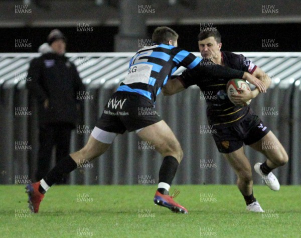 261019 - RGC v Cardiff - Indigo Group Premiership -  Harri Evans of RGC is tackled by Max Llewellyn of Cardiff
