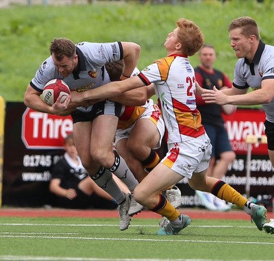 190926 - RGC v Carmarthen Quins - Super Rygbi Cymru (SRC) - Sam Jones of RGC is tackled by Aron Hemmings of Carmarthen Quins