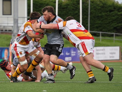 190926 - RGC v Carmarthen Quins - Super Rygbi Cymru (SRC) - Dafydd Thirsk of RGC is tackled by Connor Allen of Carmarthen Quins