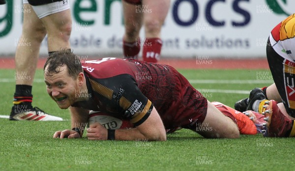 210226 - RGC v  Carmarthen Quins - Super Rygbi Cymru  Cup (SRC) - Connor Dever of RGC gets the try