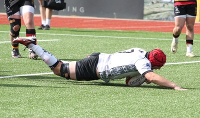 260425 - RGC v Carmarthen Quins - Super Rygbi Cymru (SRC) Playoffs - Charlie Probert of RGC gets the try