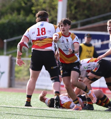 280326 - RGC v Carmarthen Quins - Super Rygbi Cymru (SRC) - Bowen Clark passes the ball from the ruck