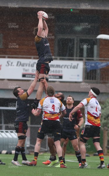 280326 - RGC v Carmarthen Quins - Super Rygbi Cymru (SRC) - Will Kellet of RGC goes up for the ball in the line out
