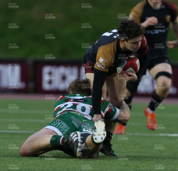 151125 - RGC v Ebbw Vale - Super Rygbi Cymru (SRC) - Tudor Jones of RGC  is tackled by Ryan Jenkins of Ebbw Vale