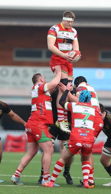 150225 - RGC v  Llandovery - Super Rygbi Cymru (SRC) - Cup Competition - Osain Davies of Llandovery takes the ball from the line out