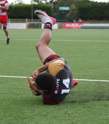 270925 - RGC v Llandovery - Super Rygbi Cymru (SRC) - Caio Parry of RGC gets the try