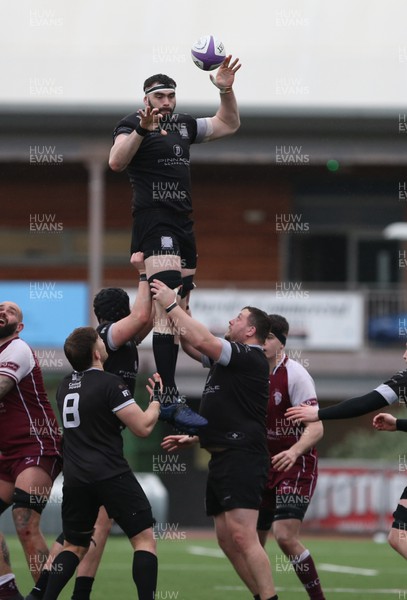 020324 - RGC v Neath - Indigo Group Premiership - Mathew Davies of Neath RFC goes up for the ball in the line out