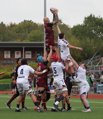 181025 - RGC v Swansea - Super Rygbi Cymru (SRC) - Billy McQueeny of RGC goes up for the ball in the line out