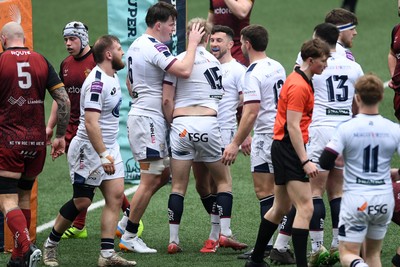 070326 - RGC v Swansea RFC - SRC plate Final - Mat Protheroe of Swansea celebrates scoring a try with team mates