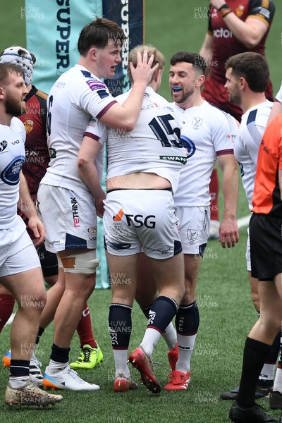 070326 - RGC v Swansea RFC - SRC plate Final - Mat Protheroe of Swansea celebrates scoring a try with team mates