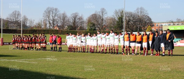 240218 - RGC1404 v Swansea - Principality Premiership - A minutes silence is respected for ex Swansea RFC and RGC1404 prop forward Ian Williams
