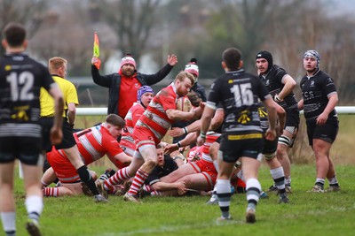 060124 - Rhiwbina v Ynysybwl - Admiral National League 1 East Central - Daniel Rhys Watts of Ynysybwl drives over to score a try