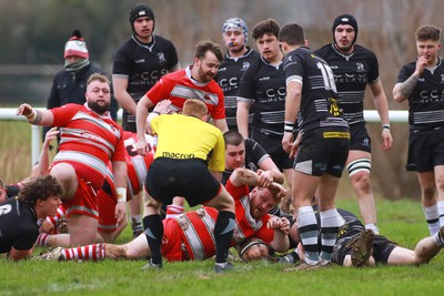 060124 - Rhiwbina v Ynysybwl - Admiral National League 1 East Central - Daniel Rhys Watts of Ynysybwl drives over to score a try