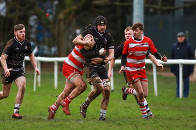 060124 - Rhiwbina v Ynysybwl - Admiral National League 1 East Central - George Southcombe of Rhiwbina is tackled by Joseph Williams of Ynysybwl