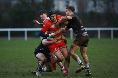 060124 - Rhiwbina v Ynysybwl - Admiral National League 1 East Central - Joseph Williams of Ynysybwl is tackled by Oliver Ison (L) and Joseph Gale of Rhiwbina 