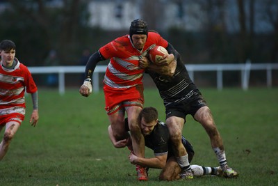 060124 - Rhiwbina v Ynysybwl - Admiral National League 1 East Central - Joseph Williams of Ynysybwl is tackled by Oliver Ison (L) and Joseph Gale of Rhiwbina 