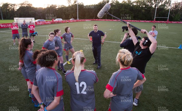 080915 - Rhod Gilbert filming with Wales Women's squad at the Vale