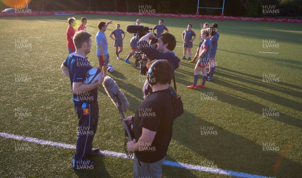 080915 - Rhod Gilbert filming with Wales Women's squad at the Vale