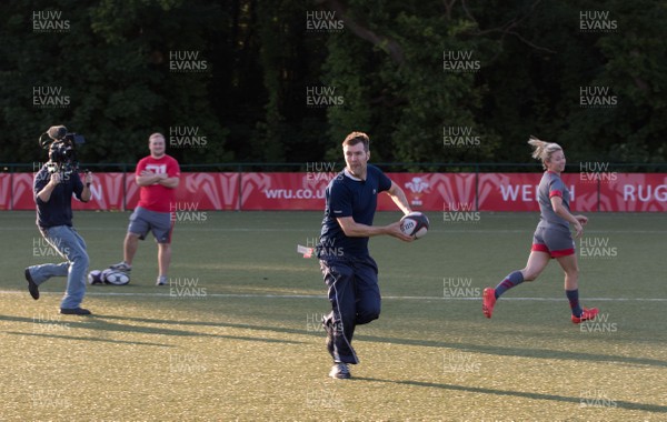 080915 - Rhod Gilbert filming with Wales Women's squad at the Vale