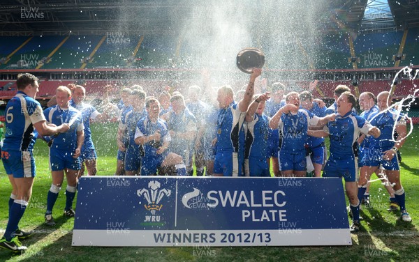 040513 - Rhydyfelin v Heol Y Cyw - SWALEC Plate Final -Adam O'Drscoll of Heol Y Cyw lifts the SWALEC Plate 