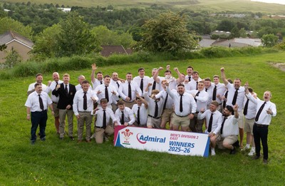 300526 - Rhymney RFC, Admiral National League 2 East Trophy Presentation - Rhymney RFC celebrate with the league trophy after winning Admiral National League 2 East