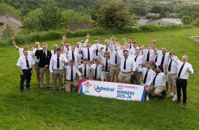 300526 - Rhymney RFC, Admiral National League 2 East Trophy Presentation - Rhymney RFC celebrate with the league trophy after winning Admiral National League 2 East
