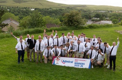 300526 - Rhymney RFC, Admiral National League 2 East Trophy Presentation - Rhymney RFC celebrate with the league trophy after winning Admiral National League 2 East