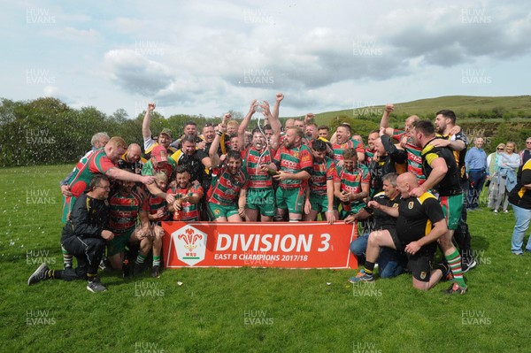 120518 - Rhymney v Deri - WRU Divison 3 East B - Deri captain Scott Horton celebrates winning the division with his team